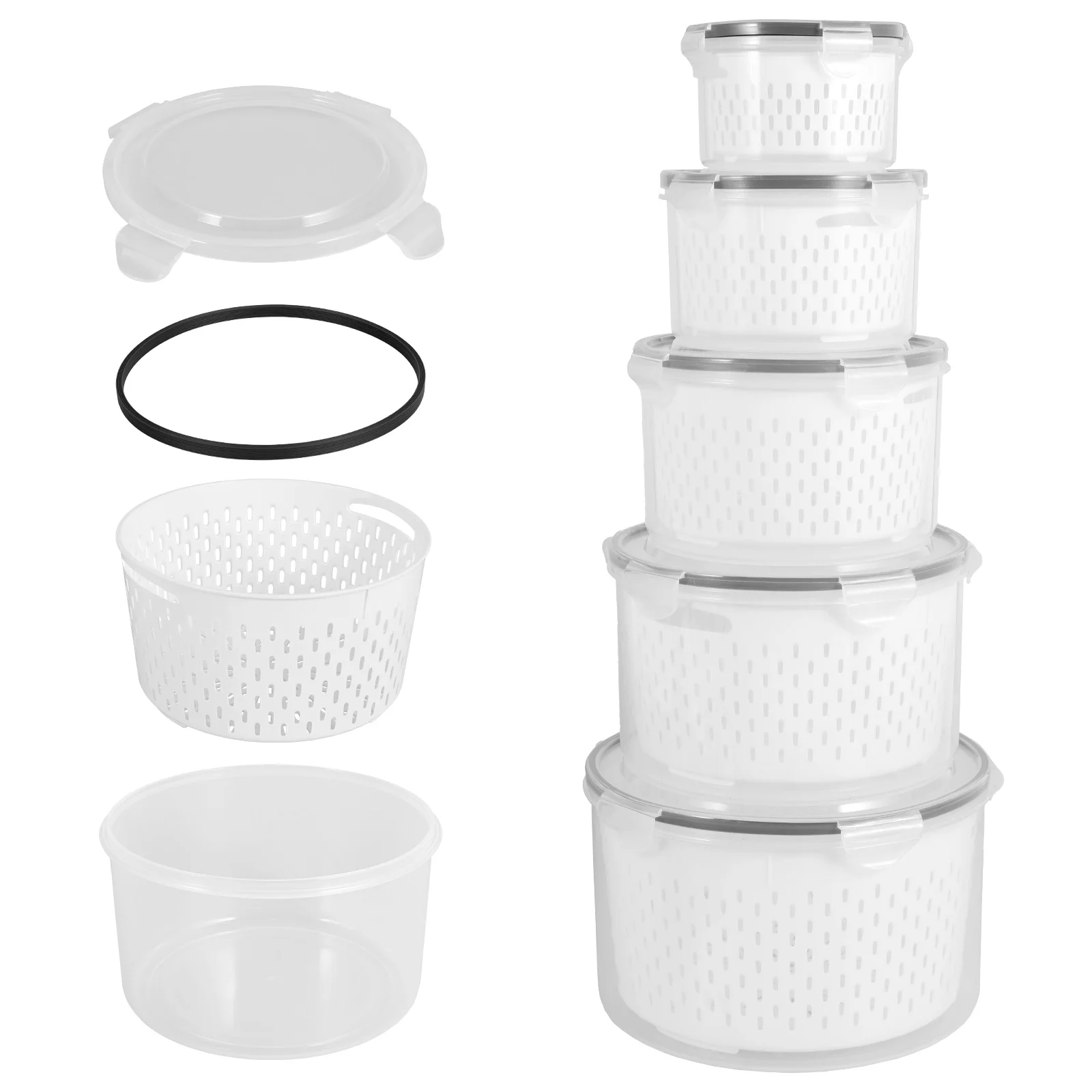 4/5Pcs Fridge Storage Containers with Lids Clear Fridge Fruit Storage Boxes with Drain Tray Different Sizes Airtight Food