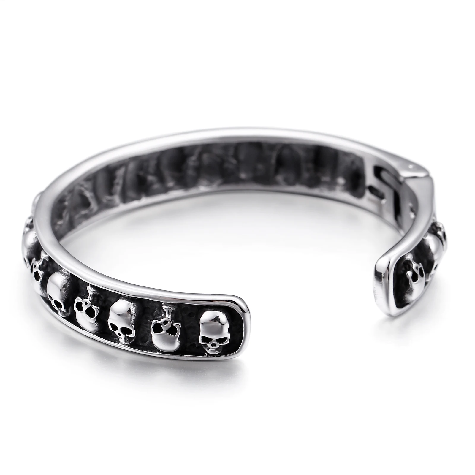 10mm Skull Ghost Head Bangle Men 316L Stainless Steel