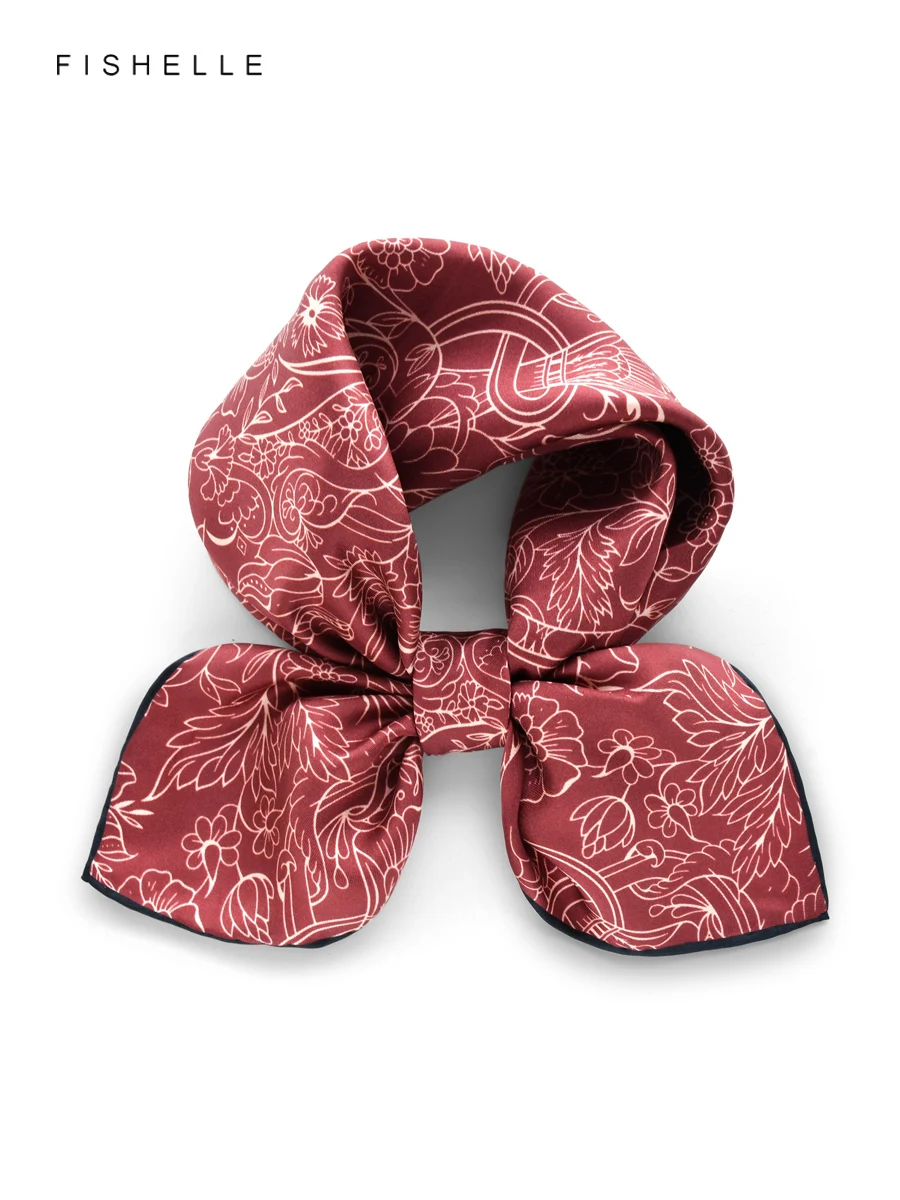 

Женский шарф с бордовым принтом, 100% шелковые шарфы, саржевый шейный платок, шаль 50 см, весенне-осенний карманный квадратный роскошный подарок