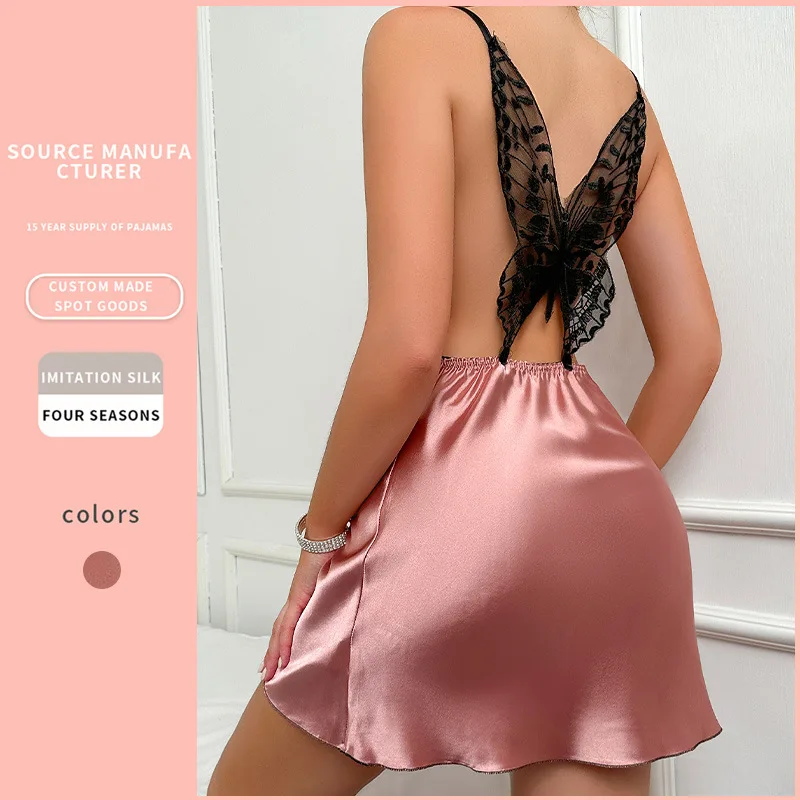 

Women's Sleep Lounge Nightgowns Sleepshirts Satin-like thin Spaghetti Pajamas Home Wear Casual Loose-Fitting And Comfortable