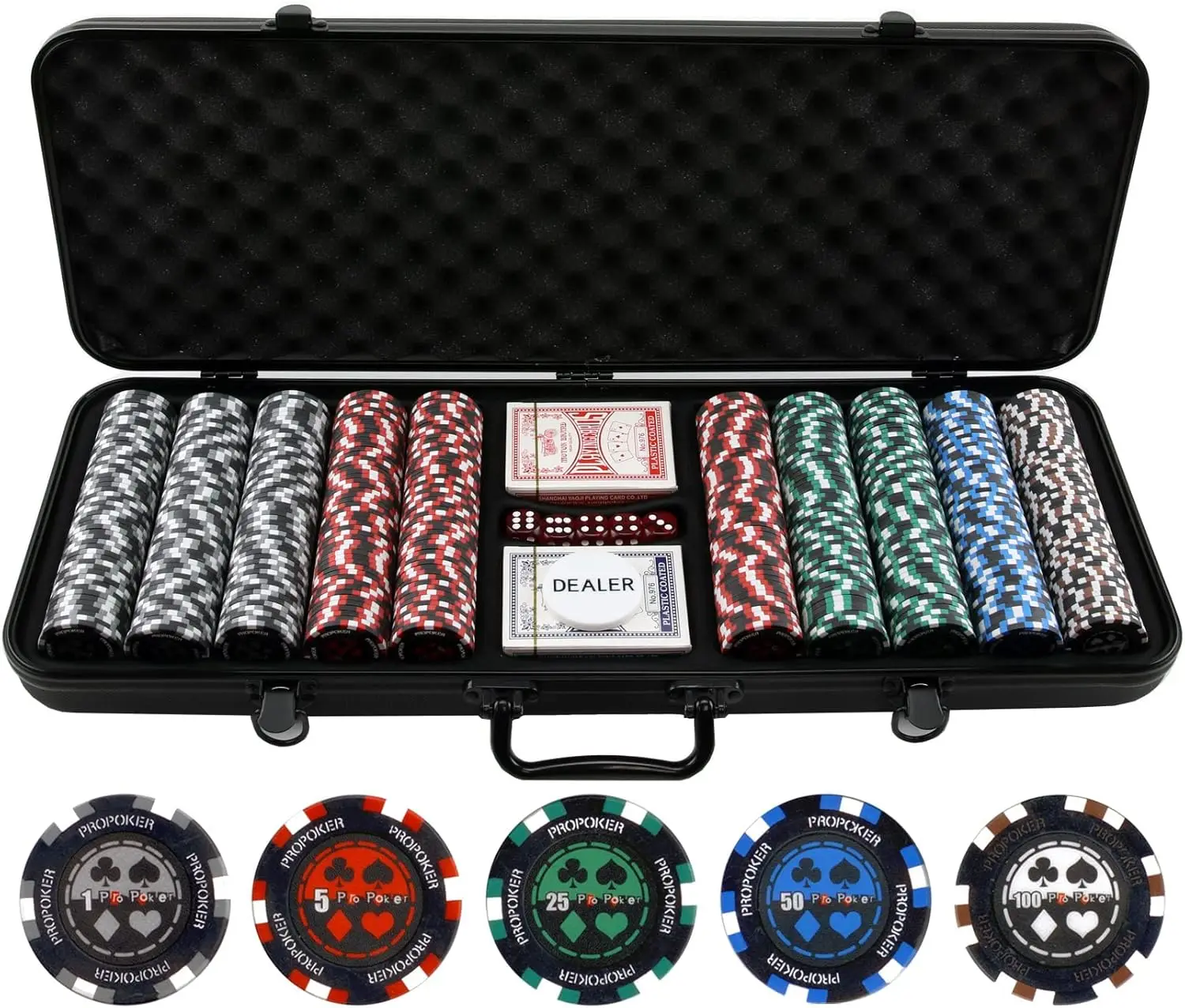 

Pro Poker Clay Poker Chip Set - Casino Quality Clay Poker Chips with Denomination Numbers for Texas Holdem - New Upgra