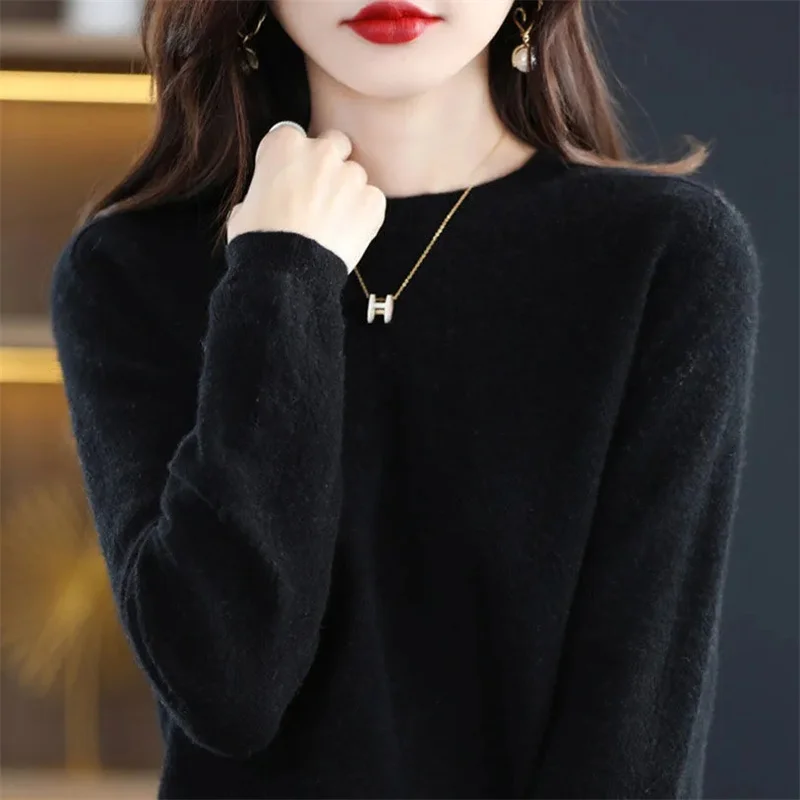 2023 High Quality Winter Women Sweater Merino Wool Knitted Solid Color Basic Sweater O-neck Long Sleeve Pullover Soft Jumper Top