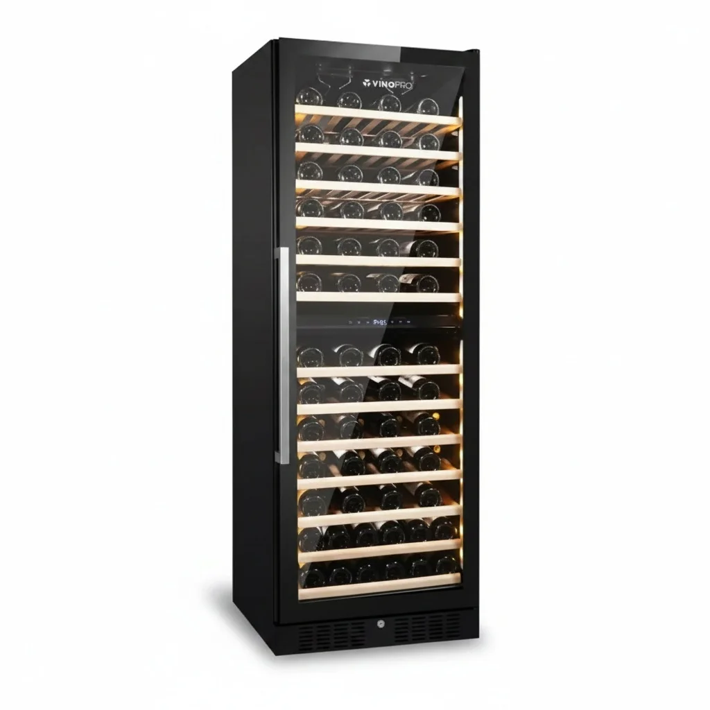 Wine Cooler Fridge 108 Bottle, Dual Zone 330L Stainless Steel Glass Compressor Wine Cellar, Refrigerator for Home