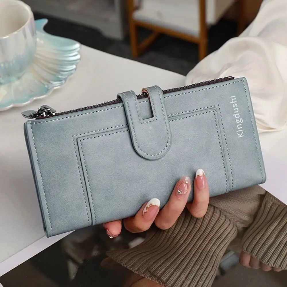 

Casual Korean Style Biofold Long Wallet PU Leather Solid Color Large Capacity Wallet Vintage Magnetic Clasp Clutch Bag Unisex