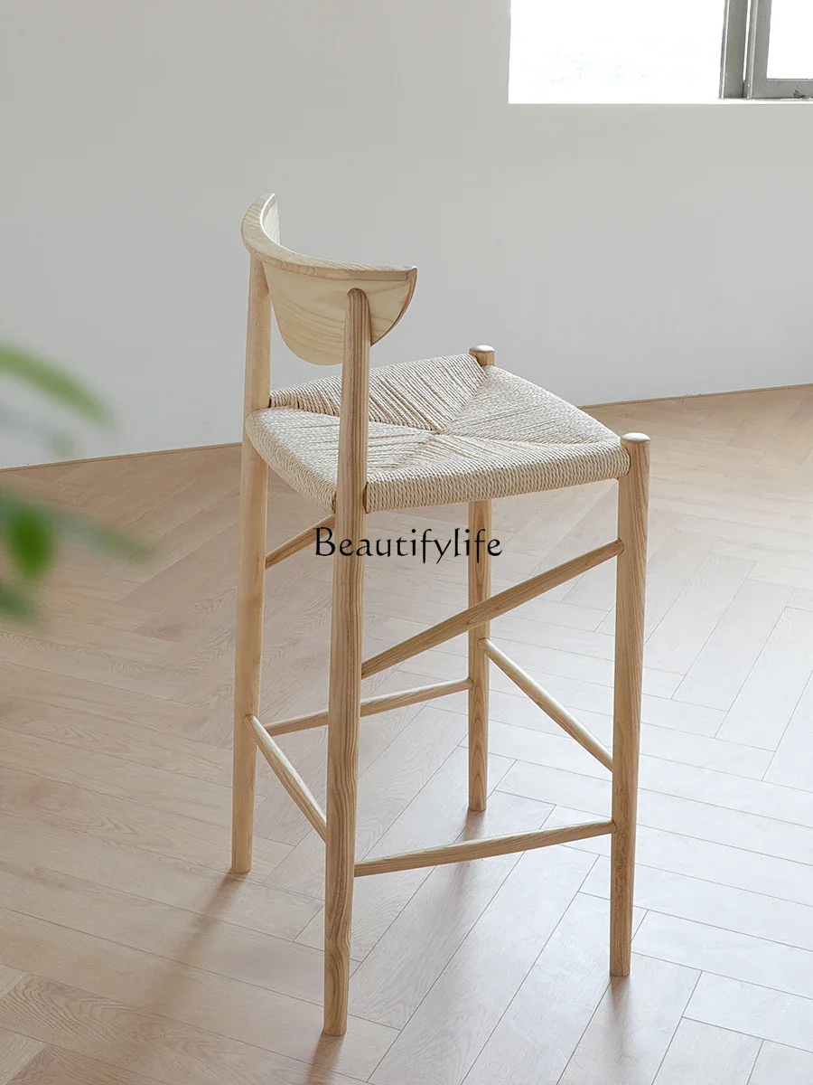 3Braided rope solid wood designer Denmark Nakajima Taiwan Nordic rattan Chinese-style Japanese commercial bar chair