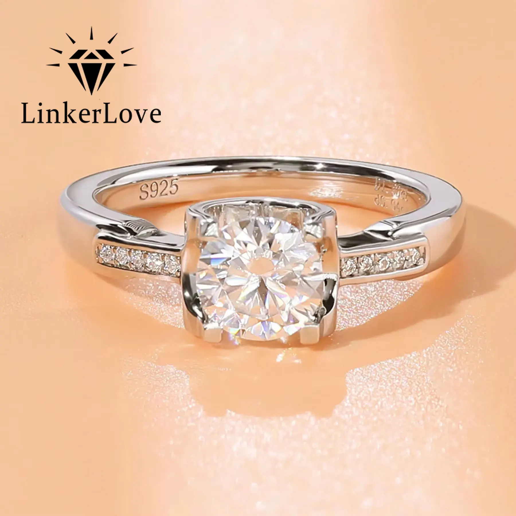 Кольцо LinkerLove Classic Bullhead Setting с муассанитом 1 карат, обручальное кольцо-солитер из серебра S925 с бриллиантовой оправой для женщин.