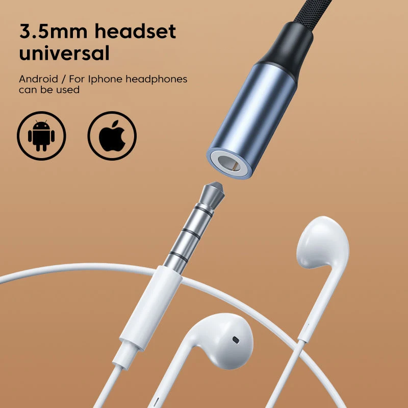 Elbow USB C to 3.5mm Earphone Adapter 3.5 Jack to Type c Audio Aux Cable For Samsung Xiaomi Huawei Google OnePlus Sony iPad Pro