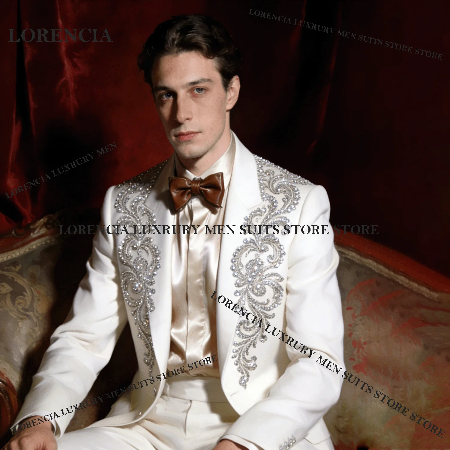 Handsome Men Diamond Design Suits Fashion Wedding Tuxedos Glitter Customized Slim Ropa hombre 3 Pieces Sets Groom Male Blazers