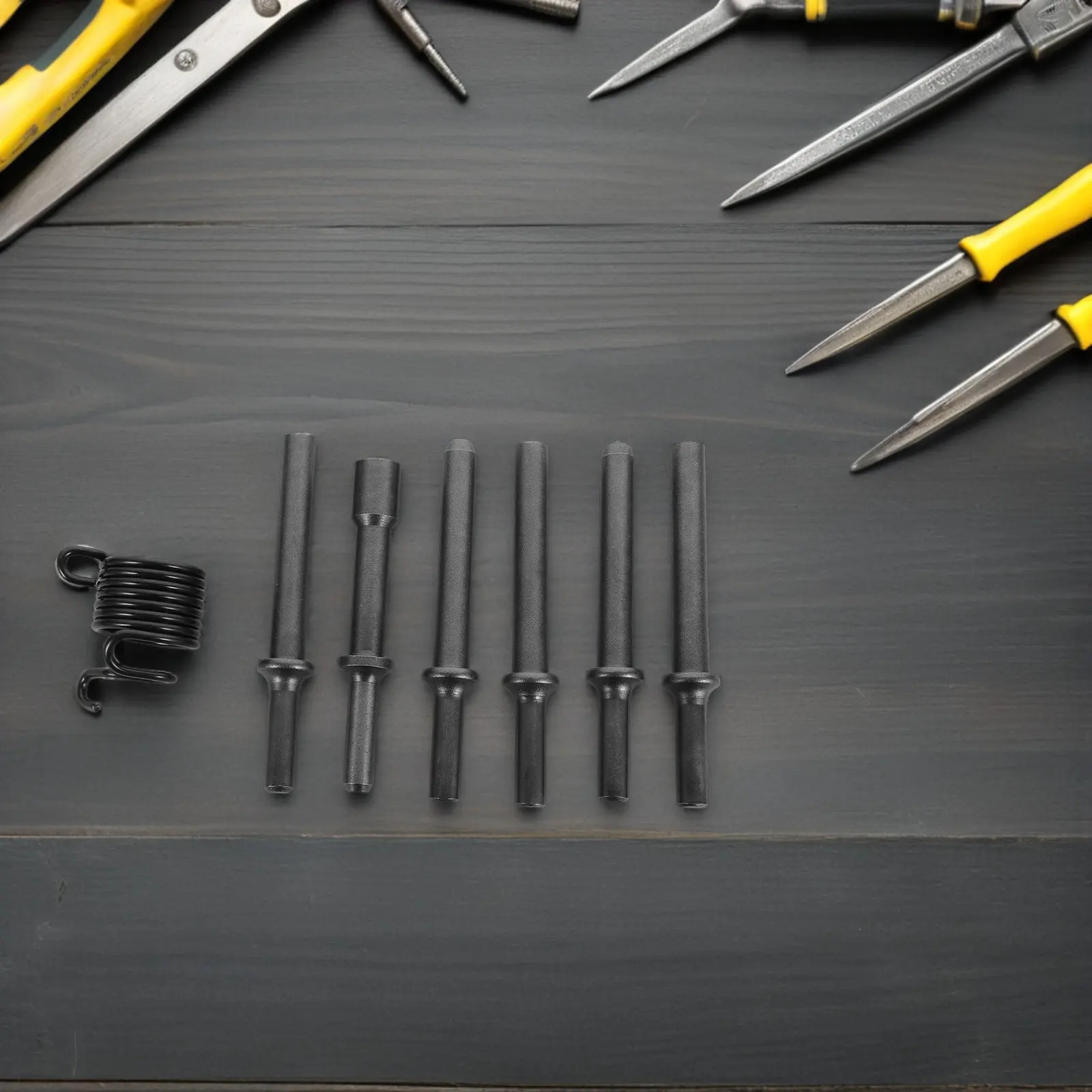 

1Set Pneumatic Air Hammer Chisel Rivet Bit Set Solid Semi-Hollow Rivet Heads Spring Drift Punch Smoothing Air Hammer Metal Auto