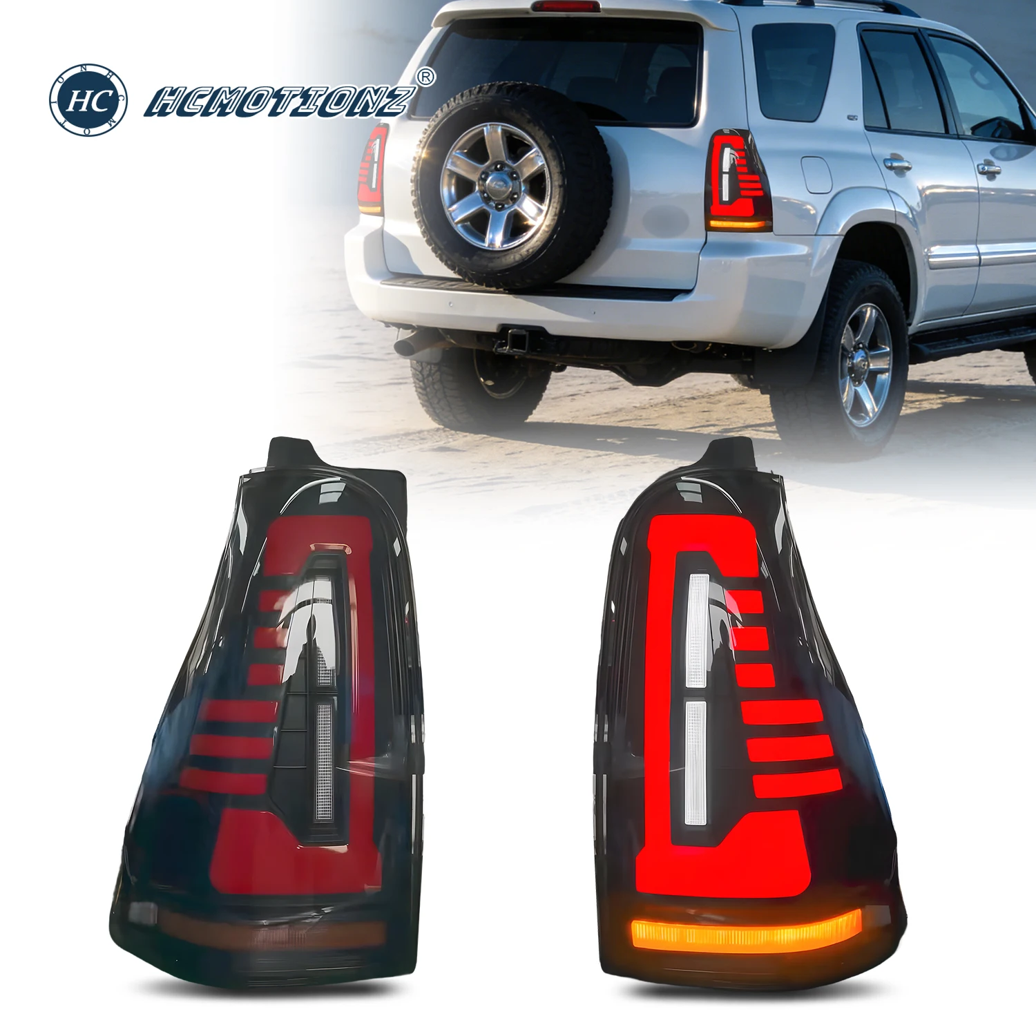 HCMOTIONZ 2003-2009 for Toyota 4Runner 4th Gen Hilux Surf LED Tail Lights Sequential Turn Signal Startup DRL Light Smoke Pair