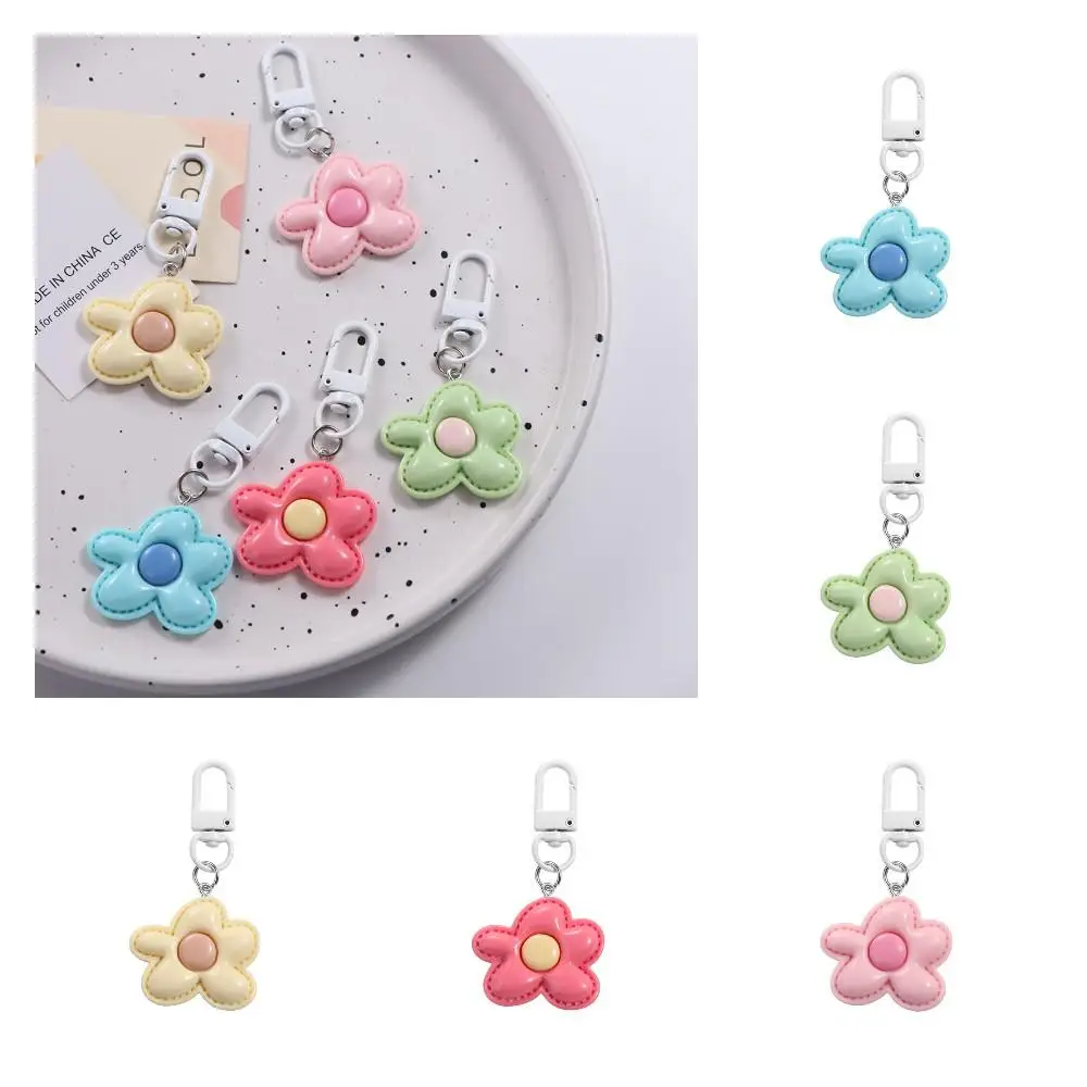 Fashion Korean Style Flower Keychain Mini Cute Resin Floral Keyring Kawaii Colorful Bloom Pendant Bag Hanging