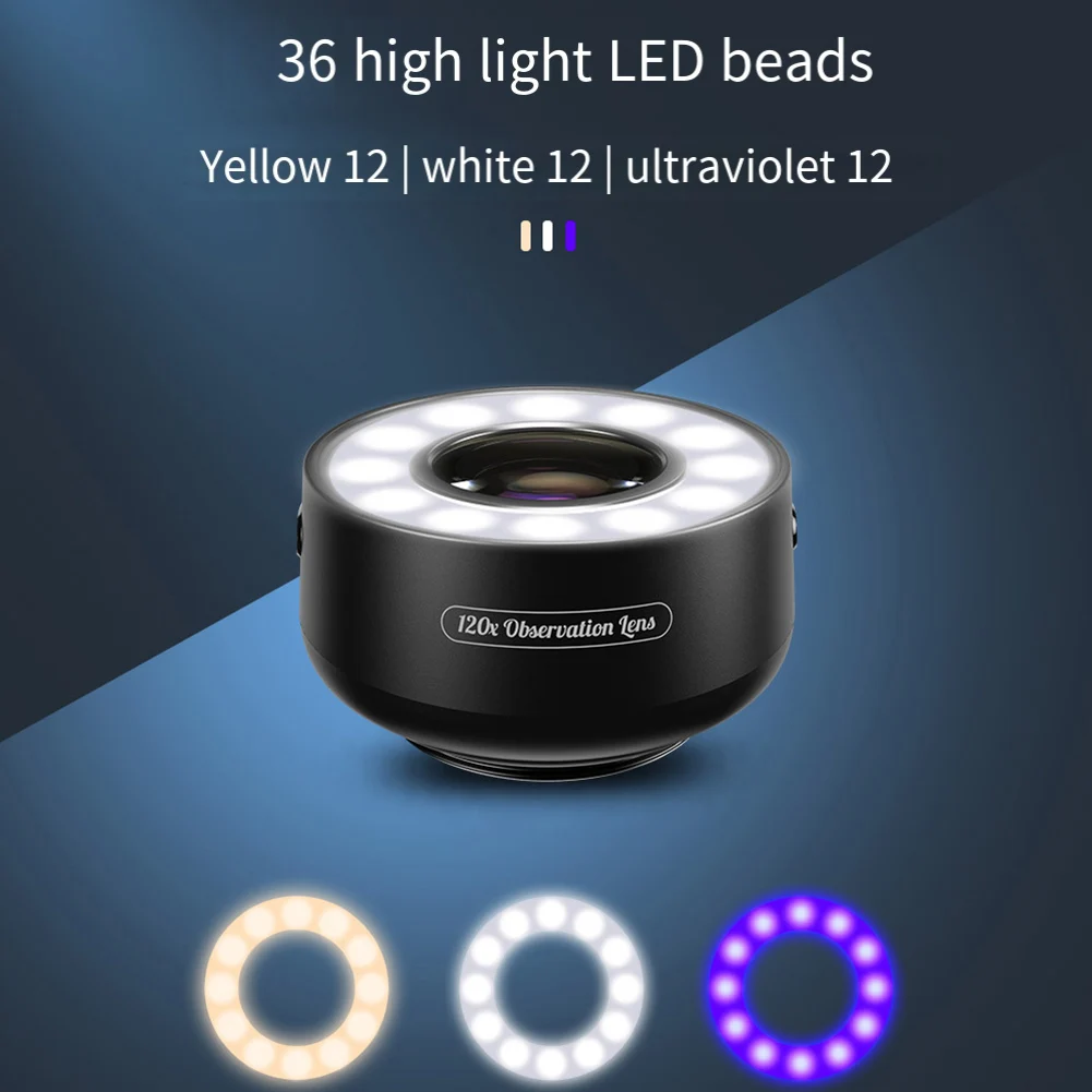 Phone Microscope Lens with 120X Magnification and Built in LED Suitable for iPhone and For Android Smartphones