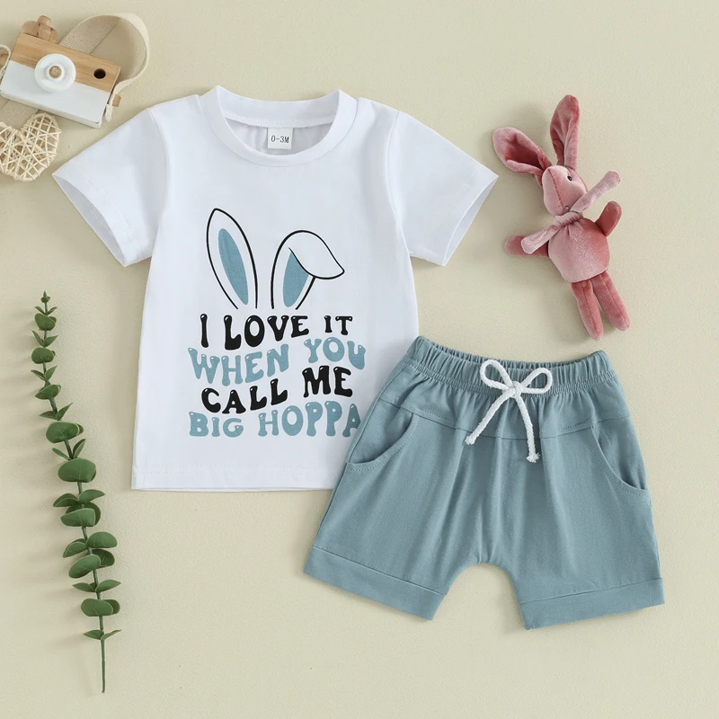Newborn Baby Boy I Love It When You Call Me Big Hoppa Shirt Letter Print Crewneck Pant Set Summer Easter Clothes image 2