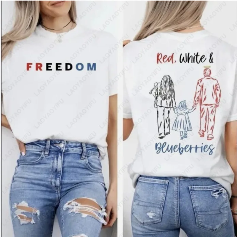 Red White and Blueberries American Patriot Freedom Clothing Simple Fashion Summer Casual Tshirt Men Women Cotton Streetwear Gift