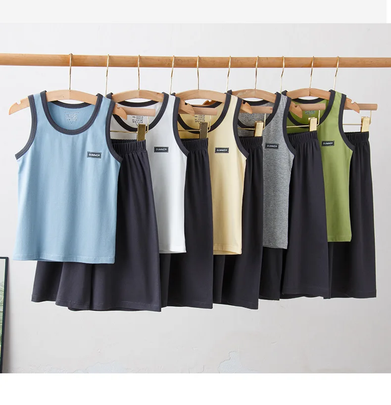Sommer-Kinderweste für Jungen, Einfarbige Baumwoll-Unterwäsche, Hauskleidung, Outdoor-Bekleidung, Dünne Teenager-Unterhemden, Baby-Weste – Detail 19
