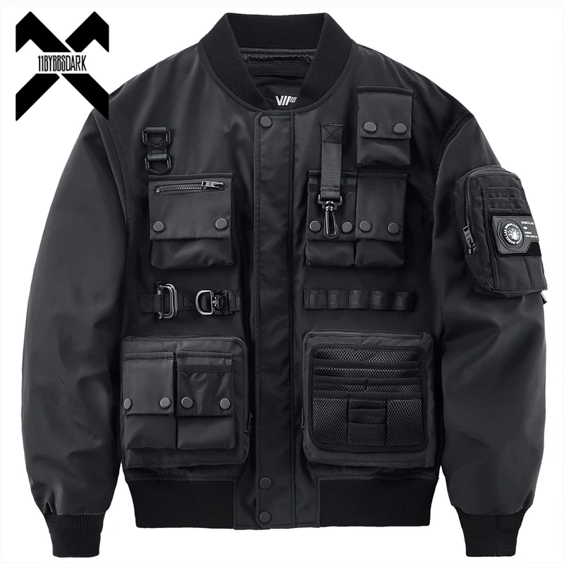 

Techwear 2025, тактические куртки-бомберы, мужские функциональные пальто с несколькими карманами, ветровка в стиле хип-хоп, уличная одежда, мужские топы