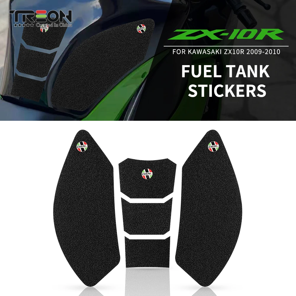 Motorcycle Tank Gas Pad Knee Fuel Side Grips Protector Decals For Kawasaki ZX10R ZX-10R 2009 2010