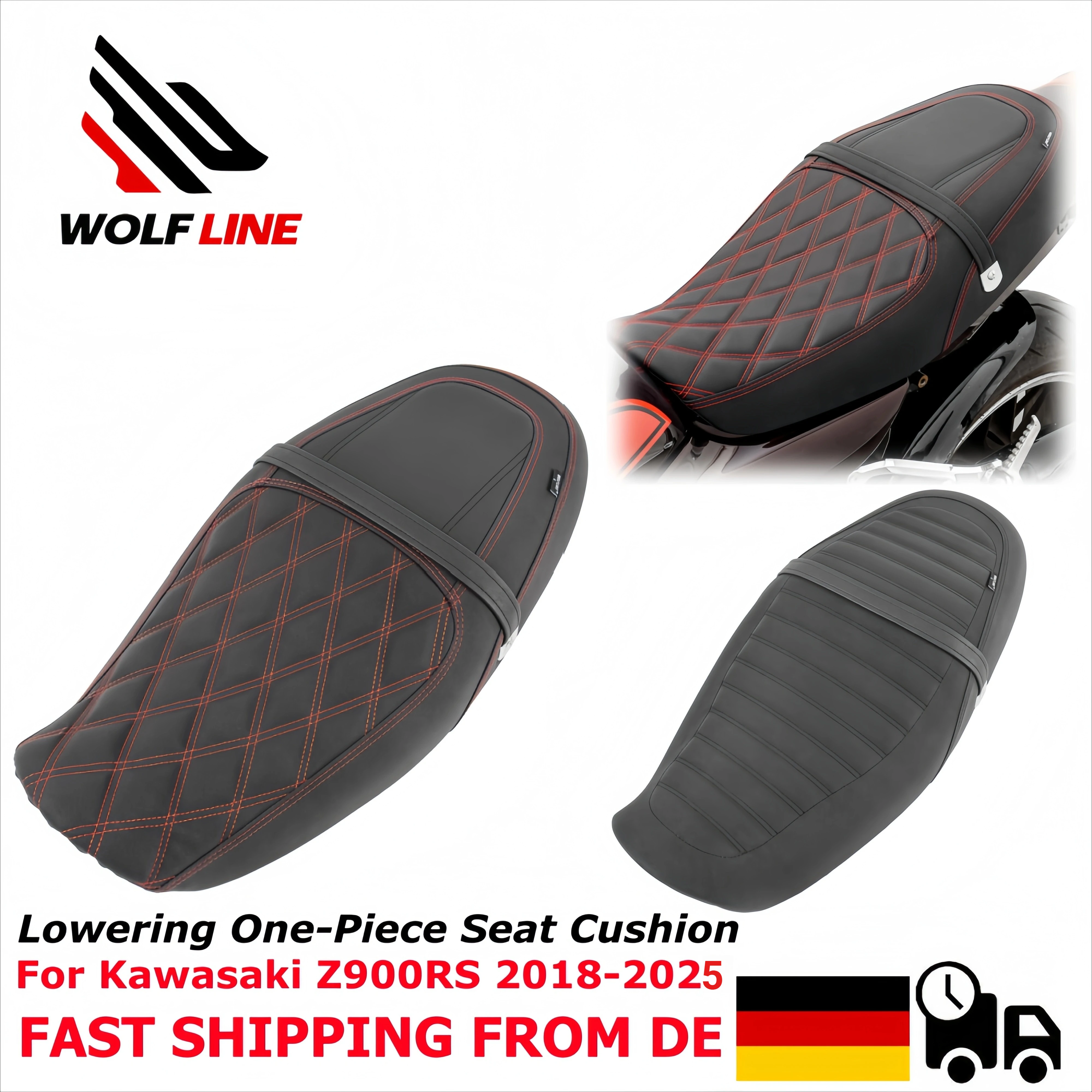 WOLFLINE Z900RS Tieferlegung Integriertes Sitzkissen für Kawasaki Z900RS 2018-2025 Einteiliges Verstellbares Tieferlegungs-Sattelkissen
