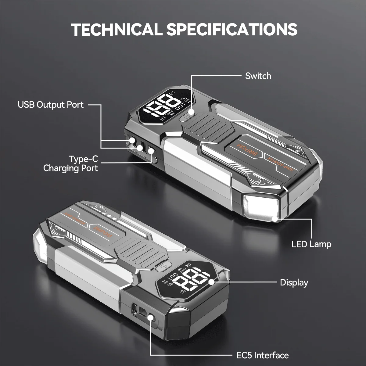 Auto-Starthilfegerät, Starthilfe-Batteriepack für 6,0L Benzin und 5,0L Diesel, 12V Tragbare Starthilfebox mit LED-Licht – Detail 9