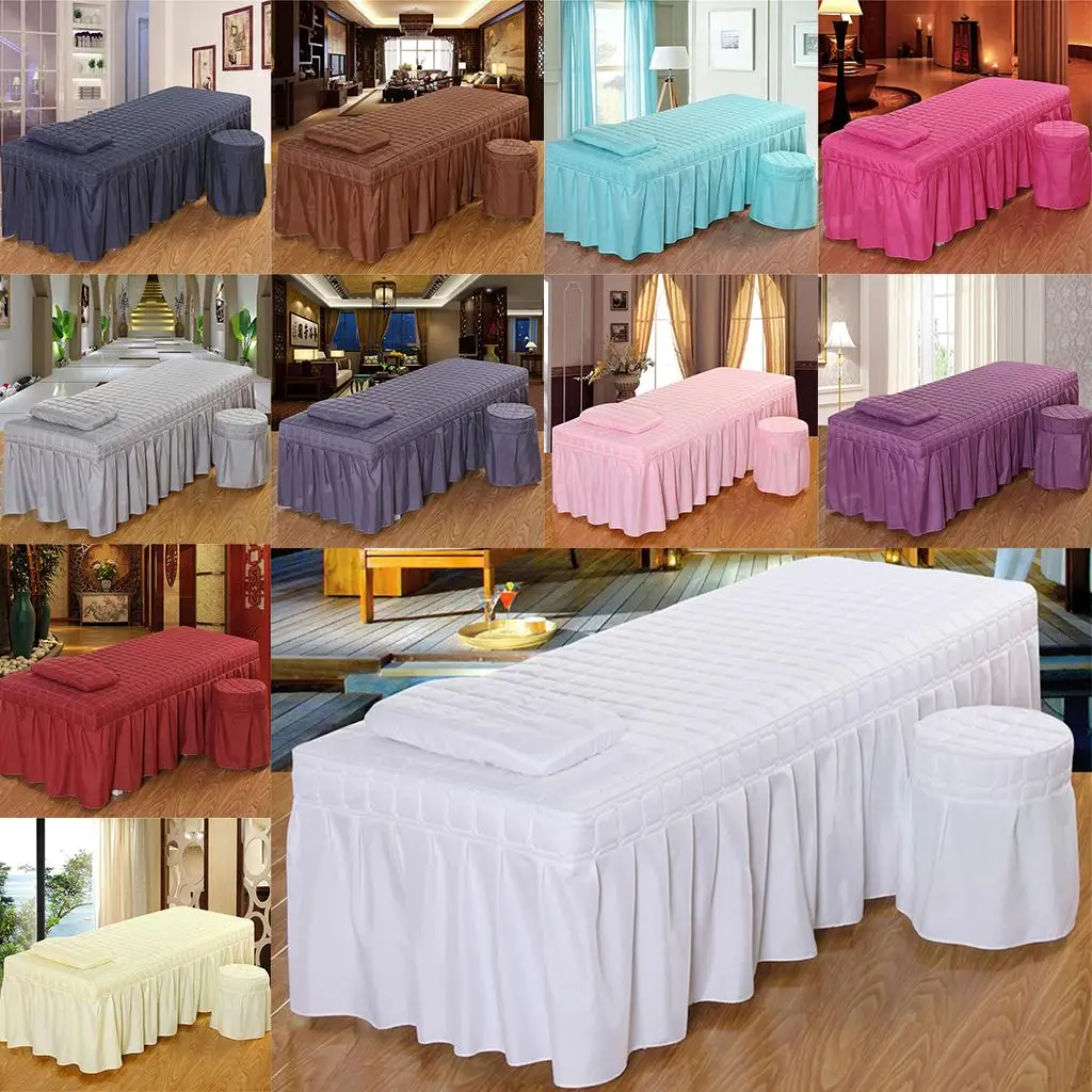 Beauty Salon Bed Skirt Elegant Massage Table Cover Set with Face Breath Hole for Hotel Hospital