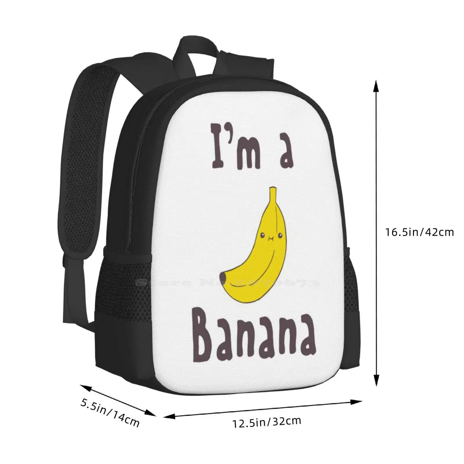 I'M A Banana Backpack For Student School Laptop Travel Bag Banana Funny Cartoon Cute Yellow Fruit Character Comic Food Sweet