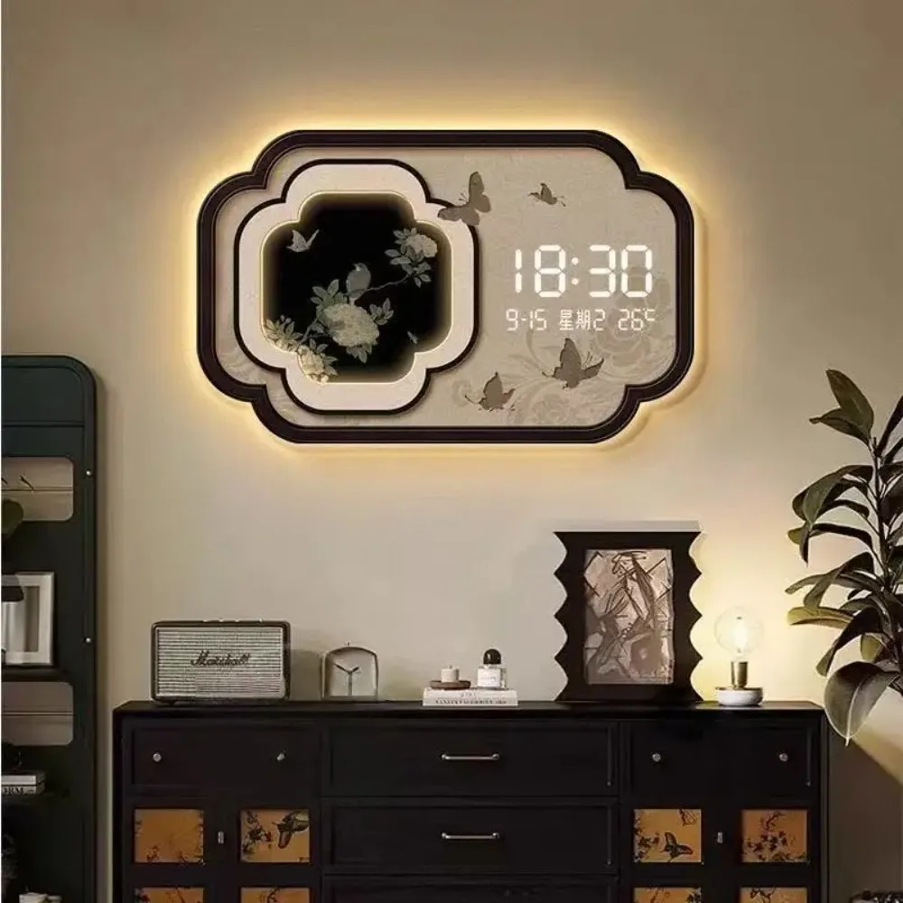 New Chinese style living room, high-end electronic clock, wall clock, restaurant mural, perpetual calendar hanging painting