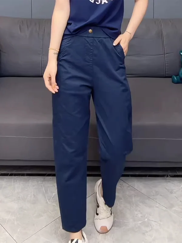 

Slimming Straight Leg Harem Pants High Waist Loose Casual Summer Thin Model plus Size Women's Blue Quick Dry Nine Points