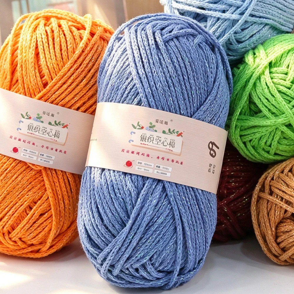 50g 2mm Hollow Cotton Yarn DIY Knitting Handmade Crocheting Material Round Strand Fabric for Bags DIY Craft Wool Thread