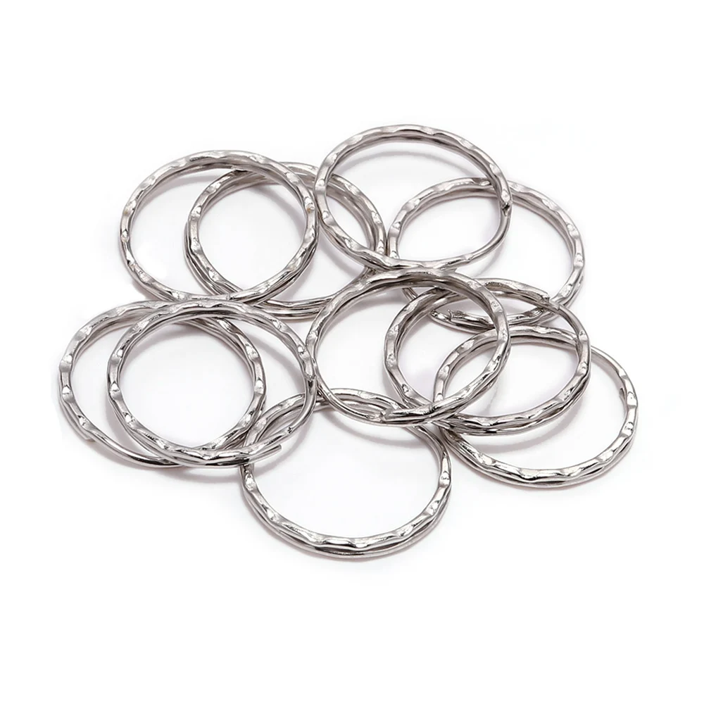 30Pcs/Lot 25mm Metal Flat Round Embossing Keyring Split Key Ring for DIY Keychain Key Holder Jewelry Making Accessories