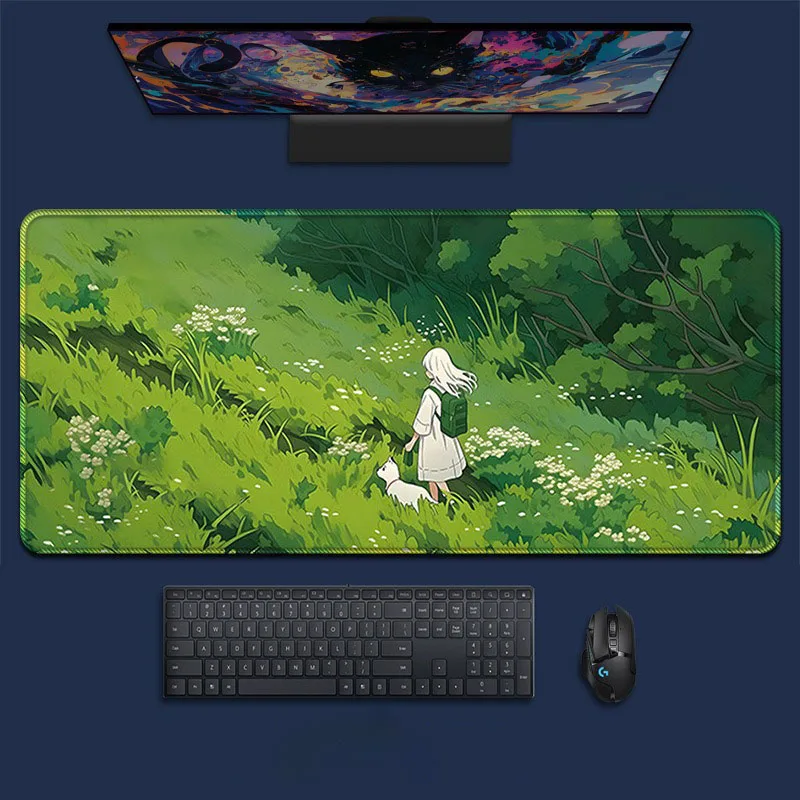 

Anime Girl Forest Landscape Large Gaming Mouse Pad Green Nature Desk Mat Anti-Slip Rubber Keyboard Pad for PC Setup Room Decor