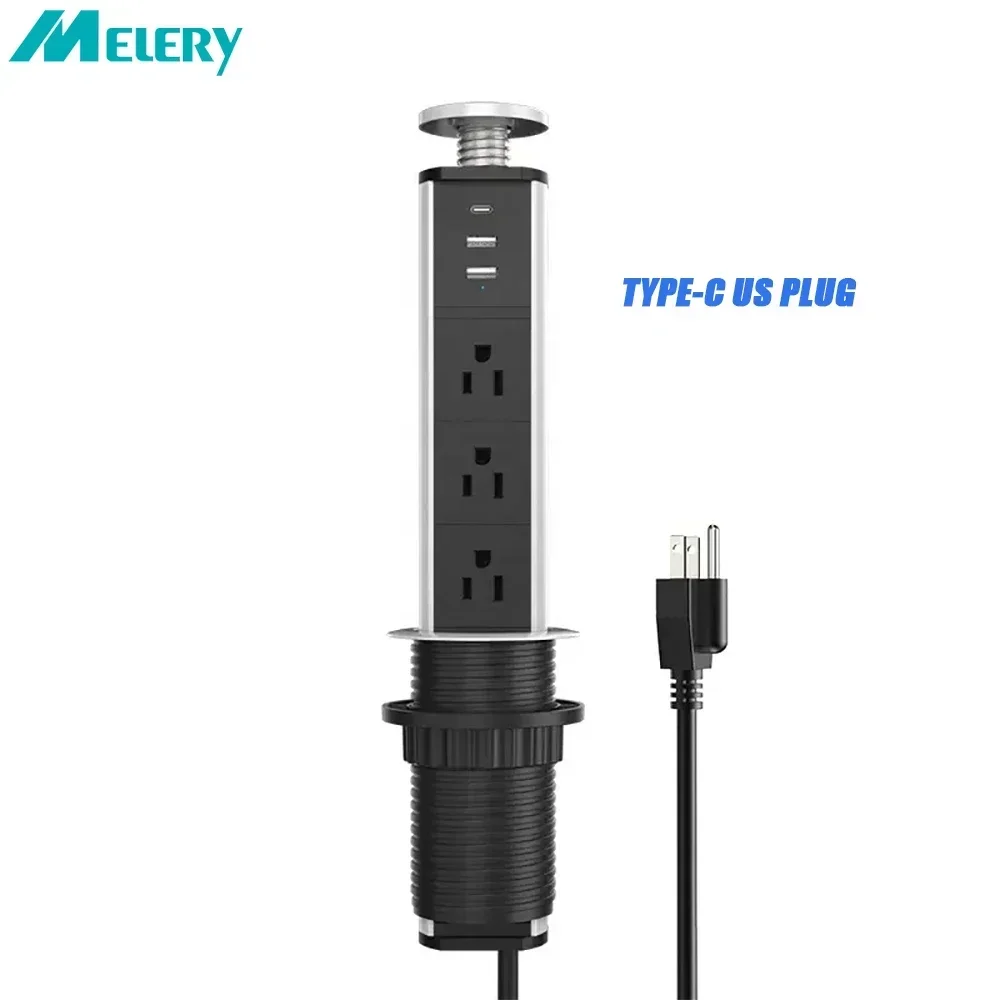 Melery Pull Up Australia Type-C Socket Power Strip Electrical AU Plug Outlet Extension Cord Desktop Hidden Kitchen Office Home