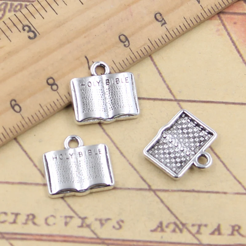 20pcs Charms Book Holy Bible 15x15mm Tibetan Silver Color Pendants Antique Jewelry Making DIY Handmade Craft