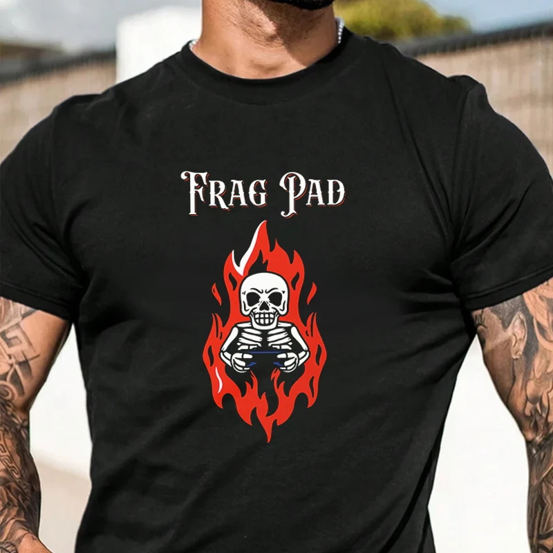 

Frag Pad Skull Print Men's Fashion T-shirt Casual Trendy Tshirts For Summer Comfortable Short Sleeve Tops