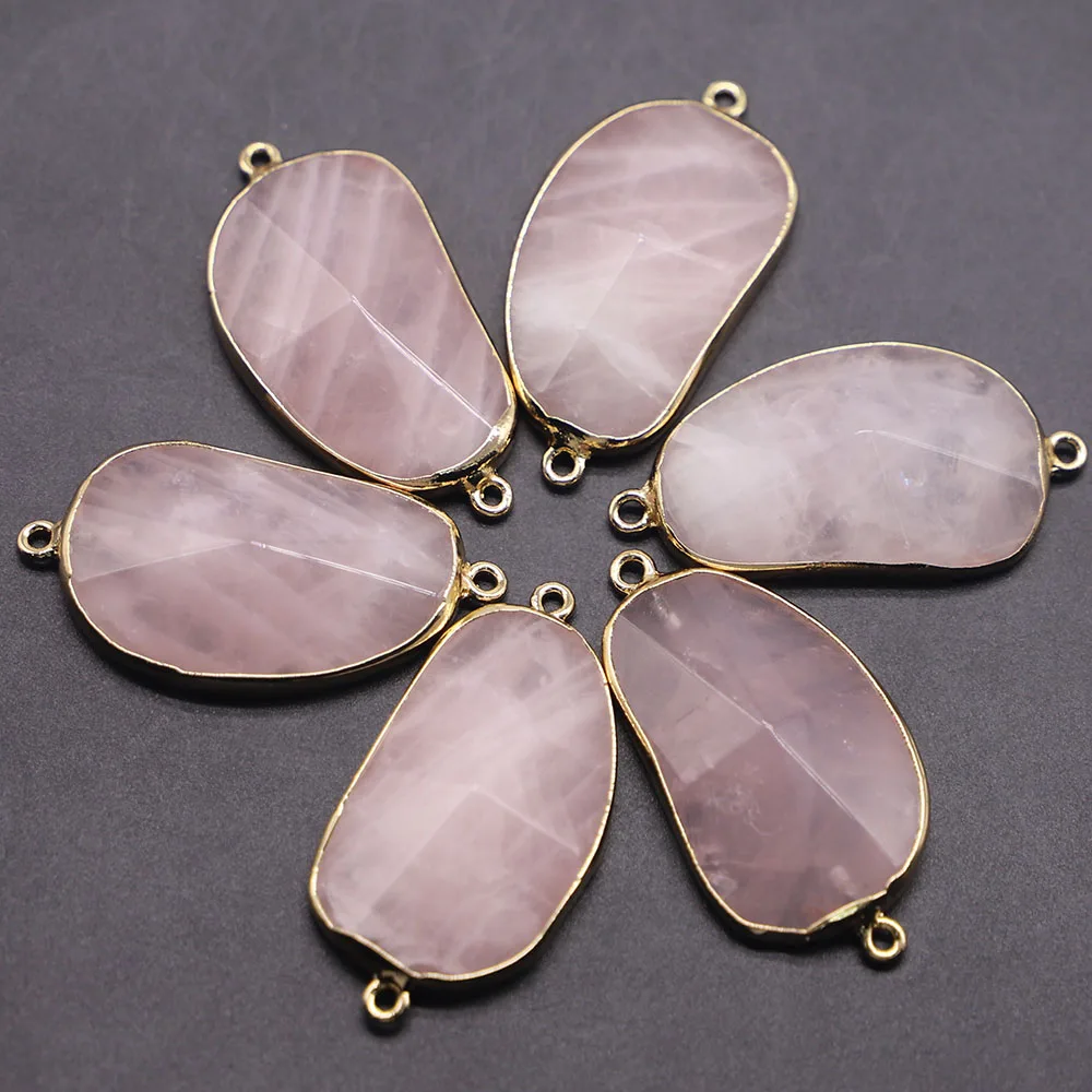 

30*24MM Natural Stone Rose Quartz Charms Connector Pendant Double Hole 6pcs for DIY Women Men Jewelry Bracelet Making Wholesale