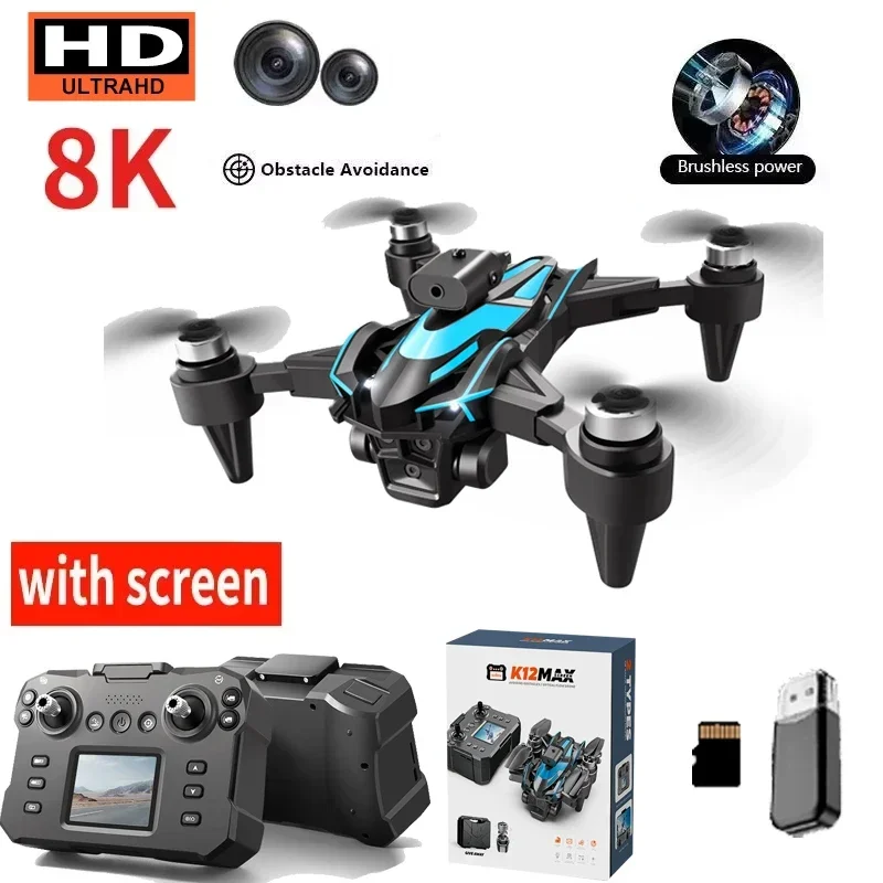 K12 Max Drones with Screen Controls Drone 8K HD Triple Camera Optical Flow Brushless RC UAV FPV OA Dron Upgrade