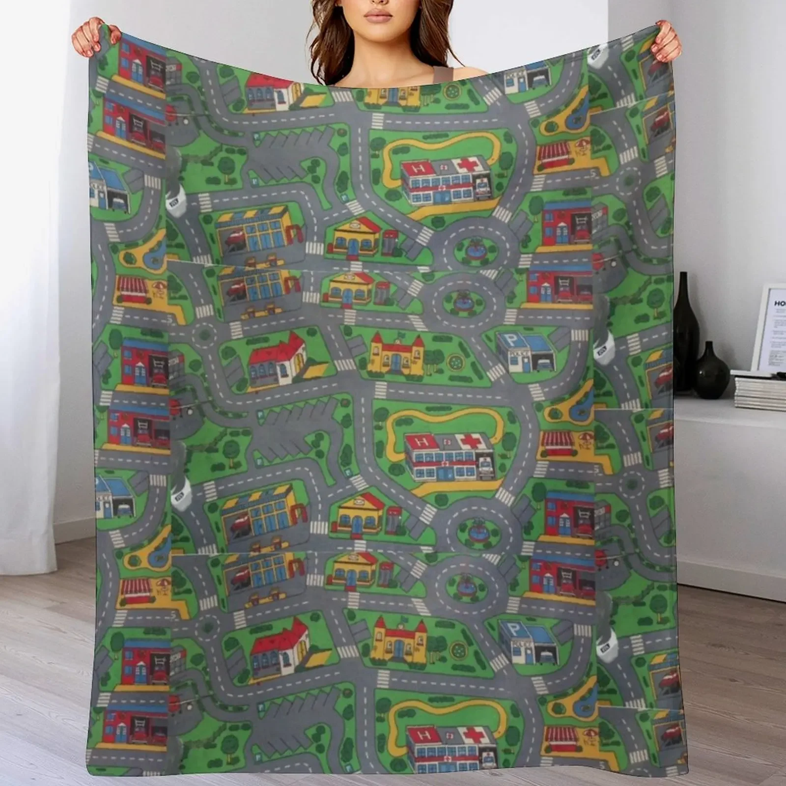 City Roads Map Play Rug Throw Blanket Lightweight Warm Blanket for Indoor Outdoor Use