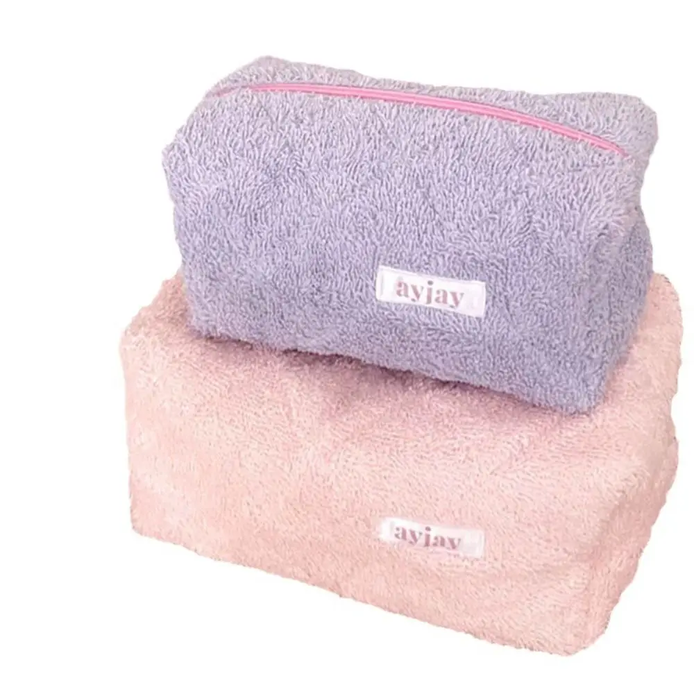 لطيف حقيبة مستحضرات التجميل سعة كبيرة المواد القطيفة المحمولة تصميم حقيبة أدوات الزينة لون نقي Kawaii نمط حقيبة التخزين استخدام السفر