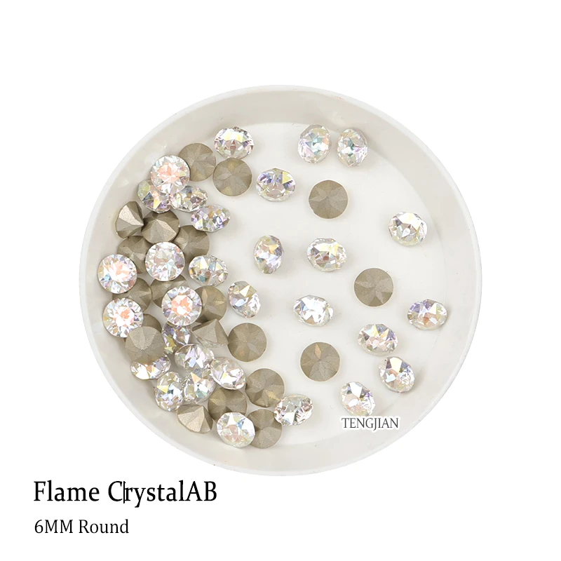 Hot 6MM Round Pointed Bottom Rhinestone K9 Glass Manicure Crystal Nail Art Rhinestone Stone 3D DIY Decoration Diamond