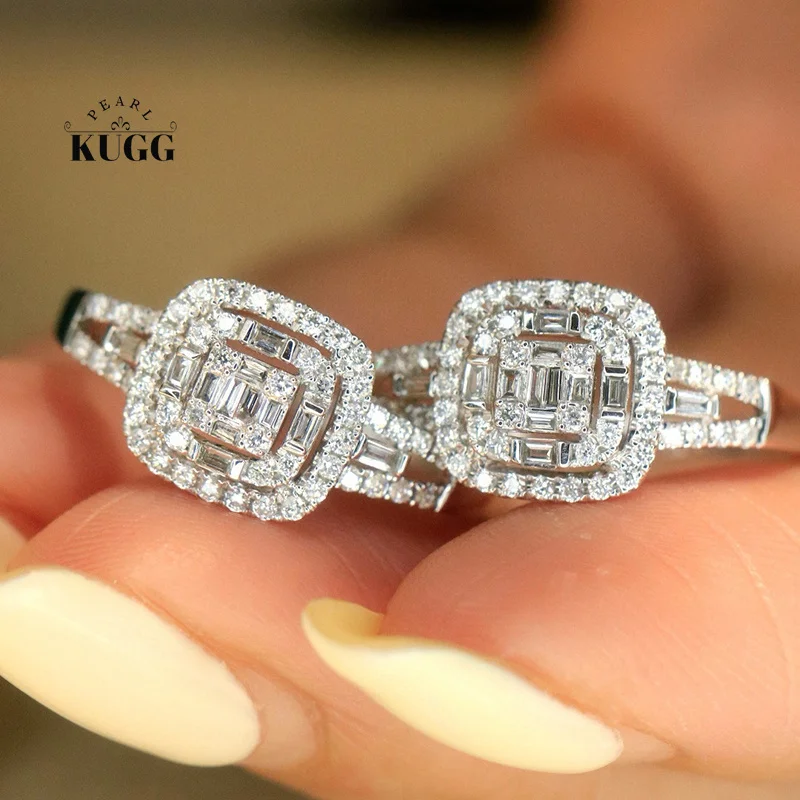 

KUGG 100% 18K White Gold Rings Fashion Design 0.35carat Real Natural Diamond Cocktail Ring for Women High Engagement Jewelry