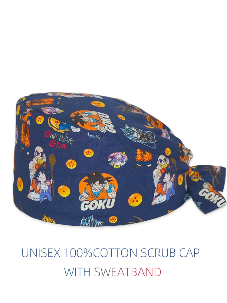 New Cartoon Scrub Cap Working Hat Long Hair Gynecology Ponytail Bun for Women Men Nurses Doctors Cotton Orthopedic Surgical Hats