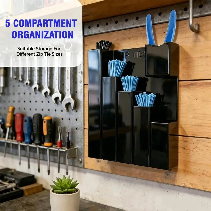 1Pcs Wall Mount Cable Tie & Tool Organizer 4/5-Slot Holds Multi-Size Zip Ties For Garage Workshop Accessories