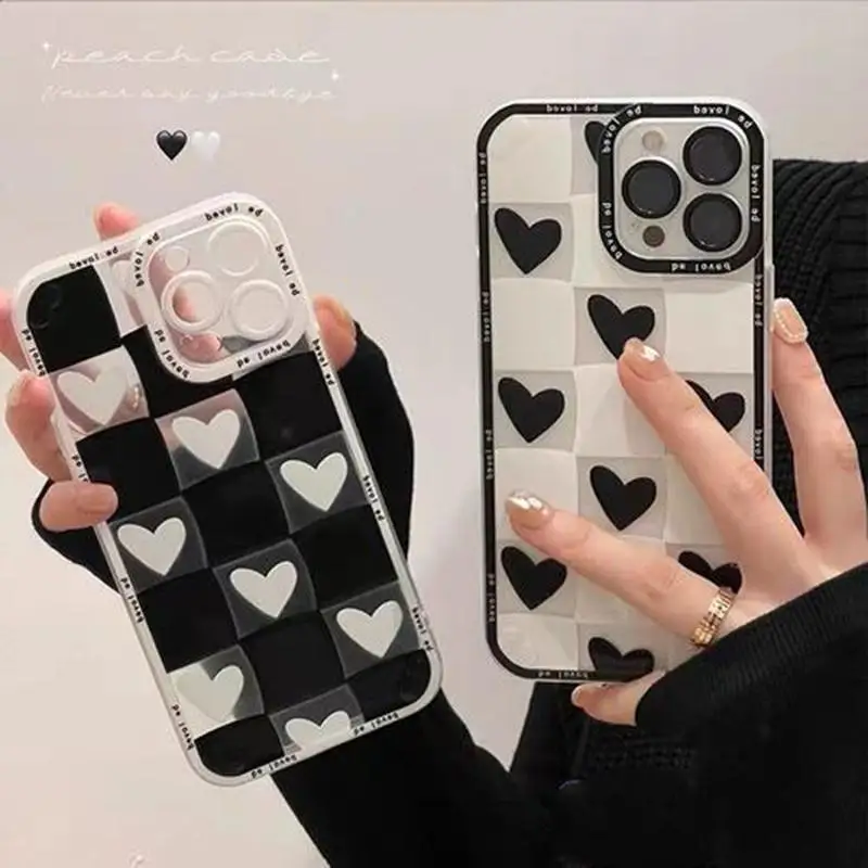 Black White Love Heat Plaid Case For Xiaomi Poco X3 X3GT M3 M4 Pro X5 X4NFC Mi 11T Lite 5G cover Transparent Silicone Funda