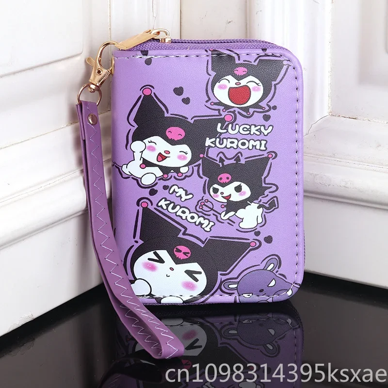   กระเป๋าสตางค์เฮลโลคิตตี้สำหรับผู้หญิงสาวน่ารักกระเป๋าใส่เหรียญคุโรมิหนัง PU กันน้ำกระเป๋าถือมีซิปแบบพกพา