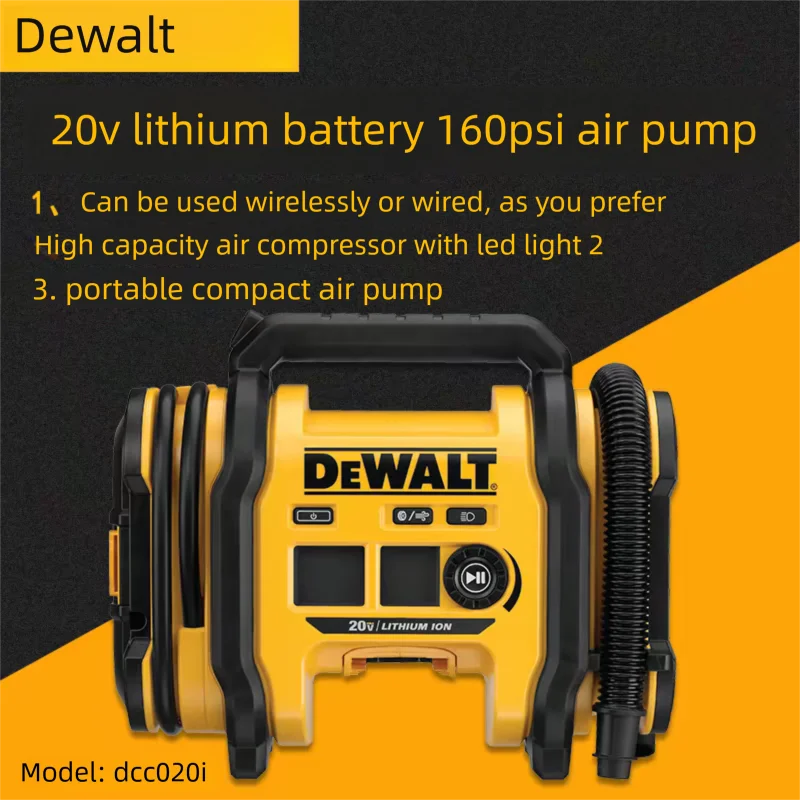 

Аккумуляторный воздушный насос DEWALT DCC020IB с цифровым дисплеем, беспроводной, для автомобиля, литиевая батарея 20В