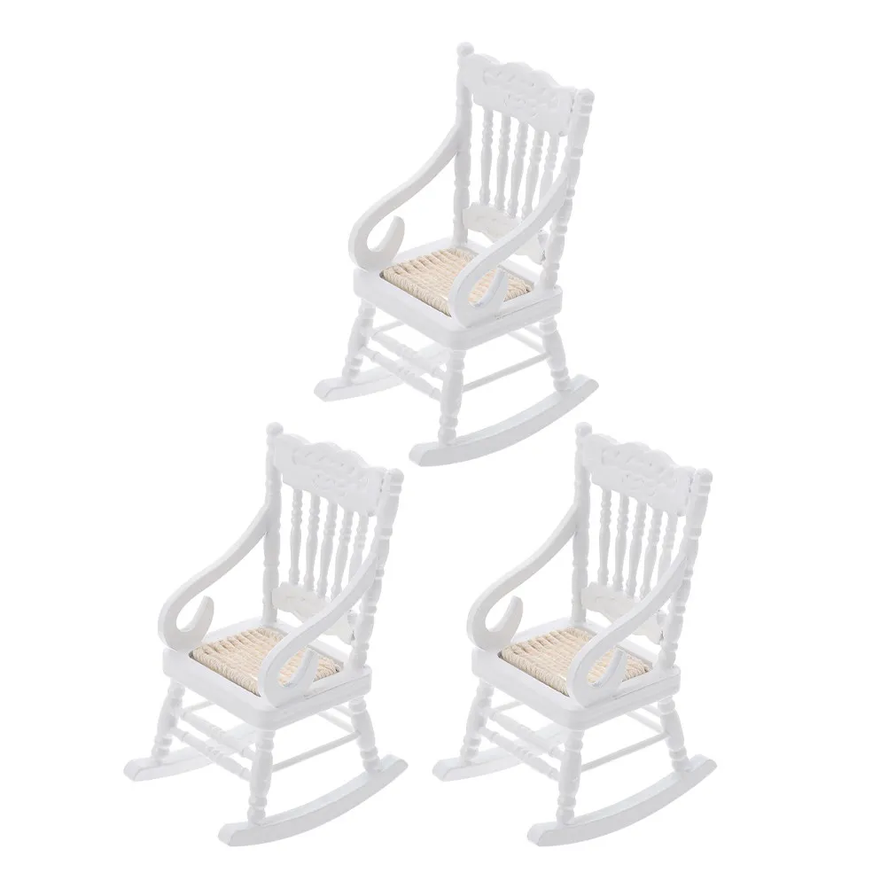 

3Pcs Wooden Miniature Rocking Chair 1:12 Scale Dollhouse Furniture Ornament Beautiful Crafted Woven Design Mini House Living