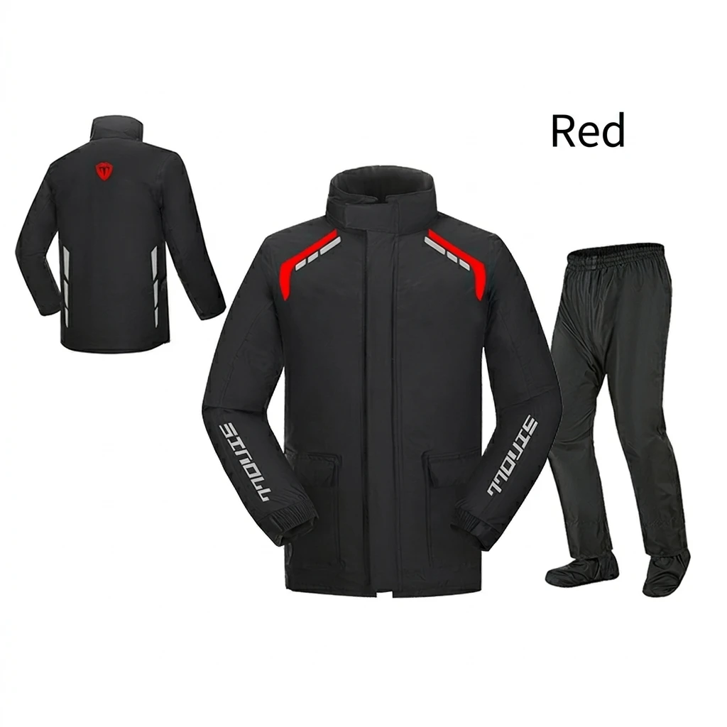 Factory Custom Reflective Waterproof % Polyester Motorcycle/Electric Bike Raincoat Rain Pants Split Set for Men Delivery
