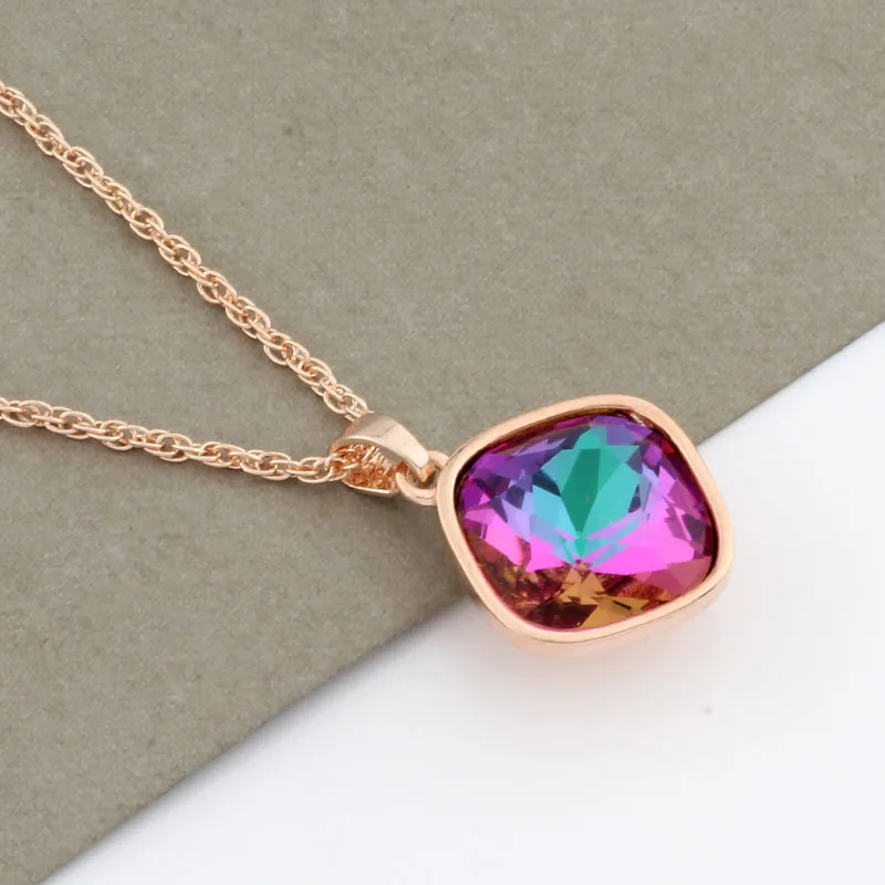 2022 Trend New Square Pendant For Women Crystal Rose Gold Color Wedding Party pendenti semplici gioielli di qualità di lusso