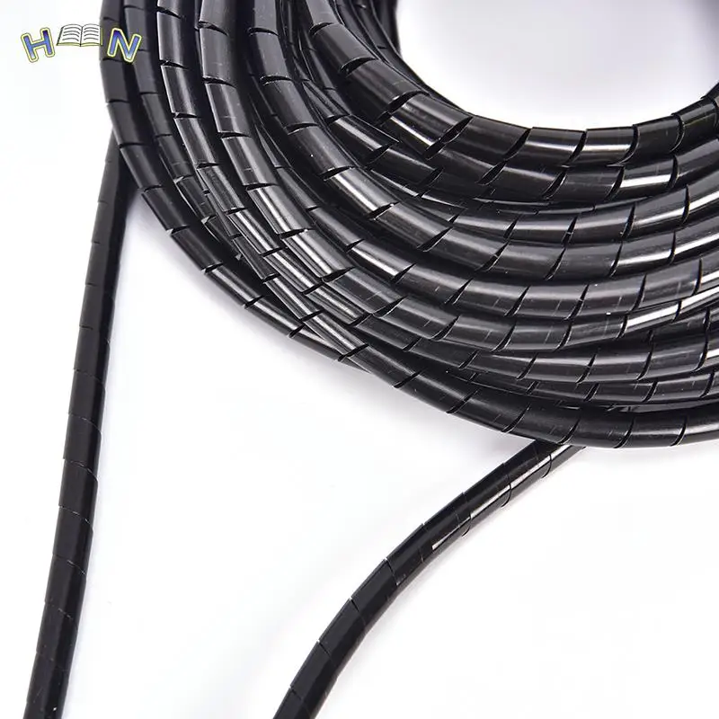 6mm Outside Dia 17M PE Sheath Tube Spiral Range Cache Cable Cord Wire Organizer PC TV Black