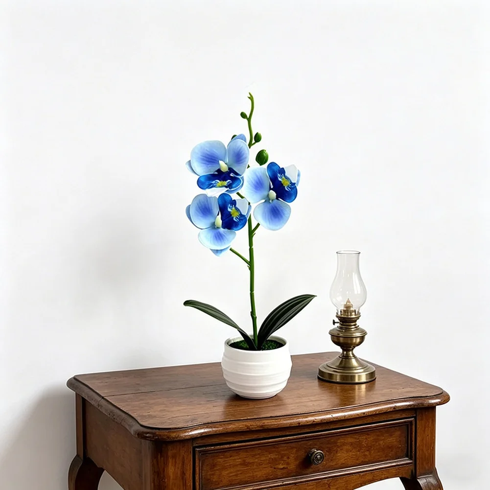Potted Faux Plant Phalaenopsis for orchid Soft Plastic Construction Film-coated Finish Long Lasting Color White Dot Purple