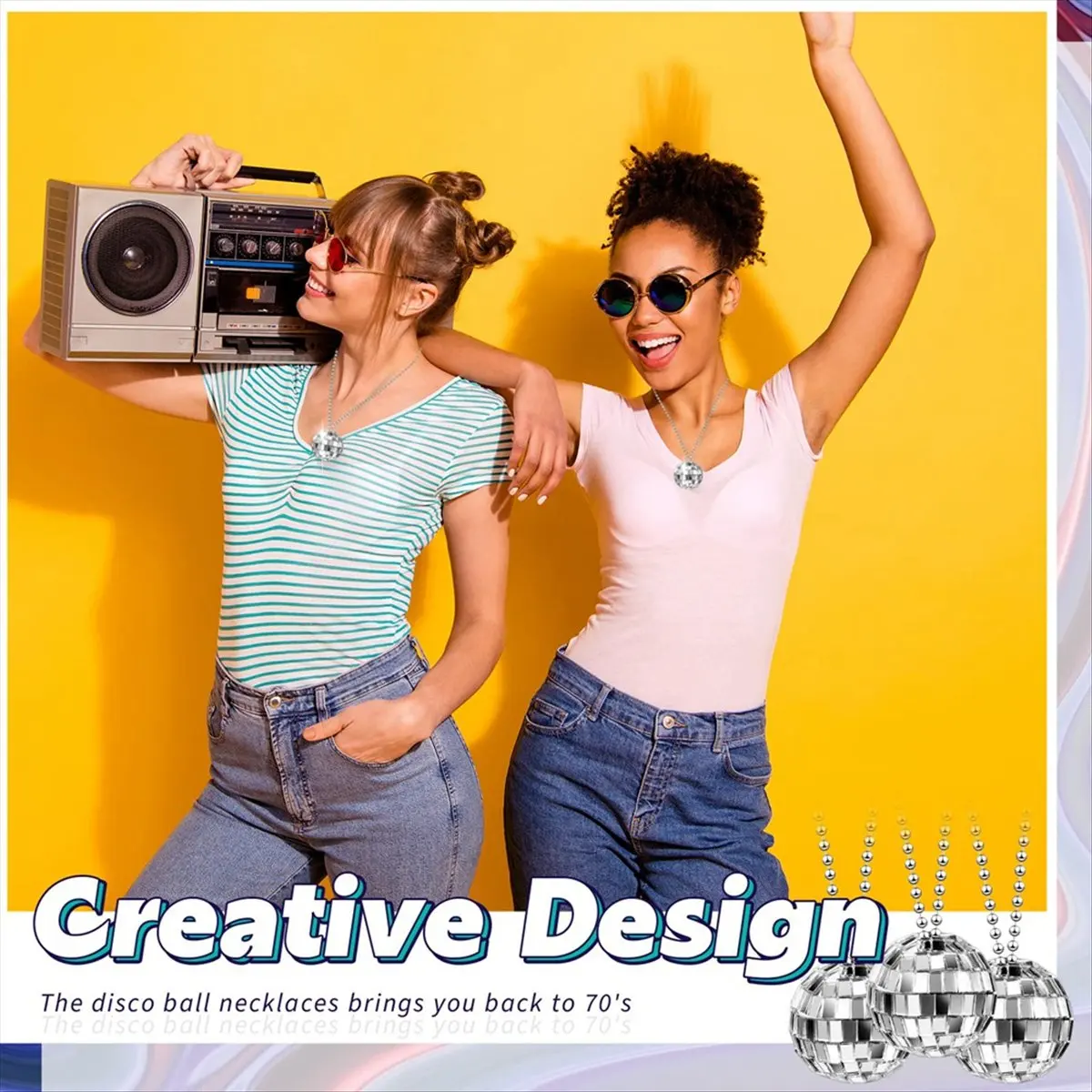 

*ABHW 36 шт. зеркальный костюм диско-шара ожерелья 70-х годов диско-вечеринка ожерелья 1,18 дюйма серебряные ожерелья диско-шара